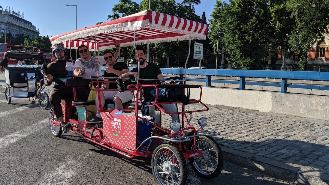 A bunch of lads enjoying their day with the Beer Bike